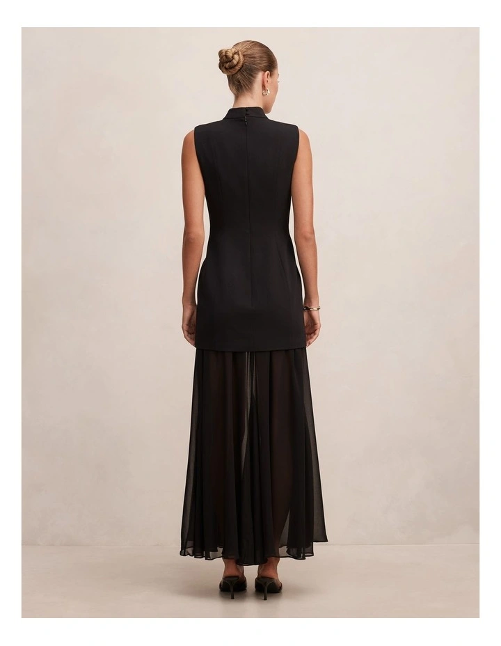 Pearl High Neck Underlay Dress in Black image 2