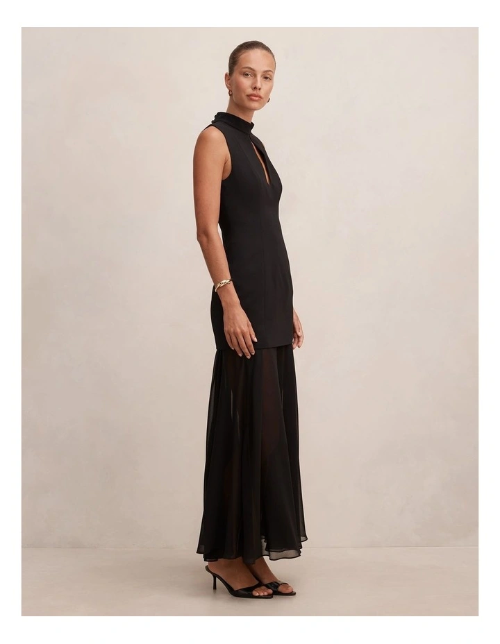 Pearl High Neck Underlay Dress in Black image 3