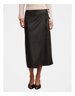 Steph Vegan Leather Wrap Skirt in Black