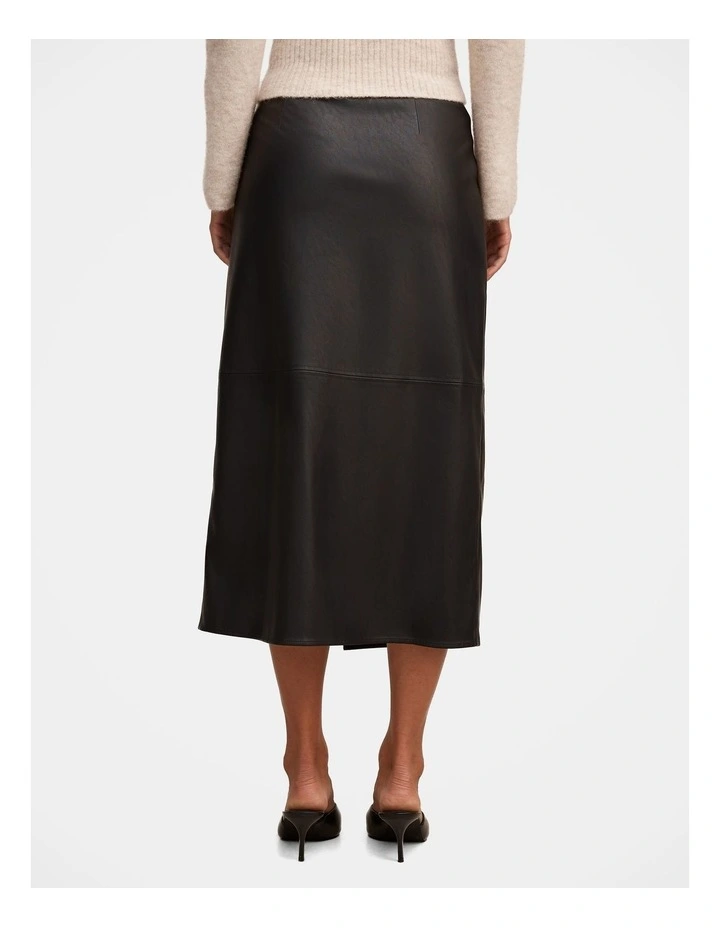 Steph Vegan Leather Wrap Skirt in Black image 2