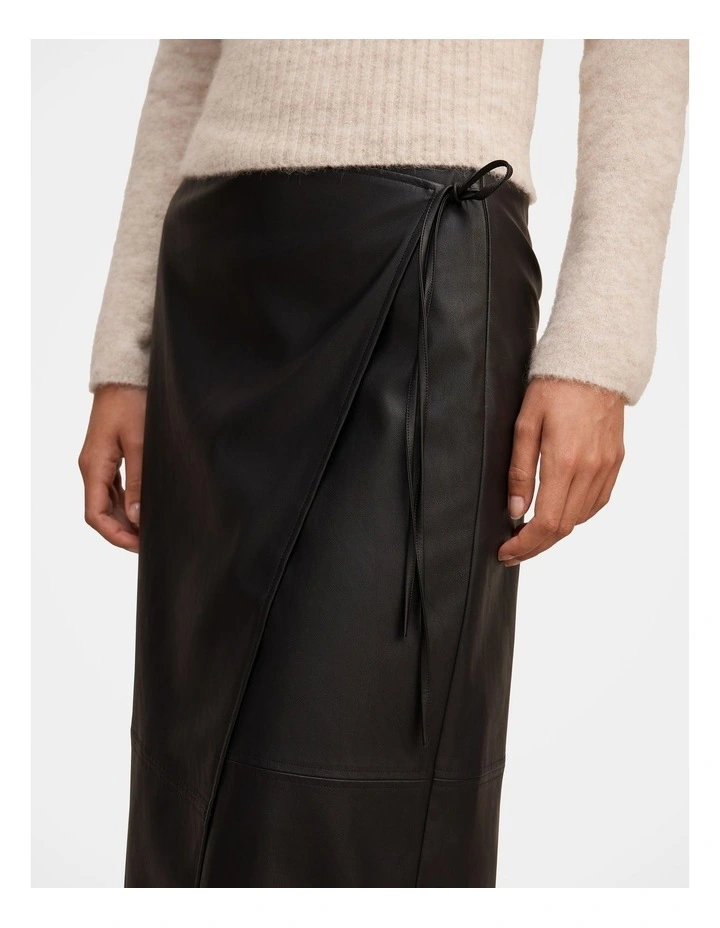 Steph Vegan Leather Wrap Skirt in Black image 4