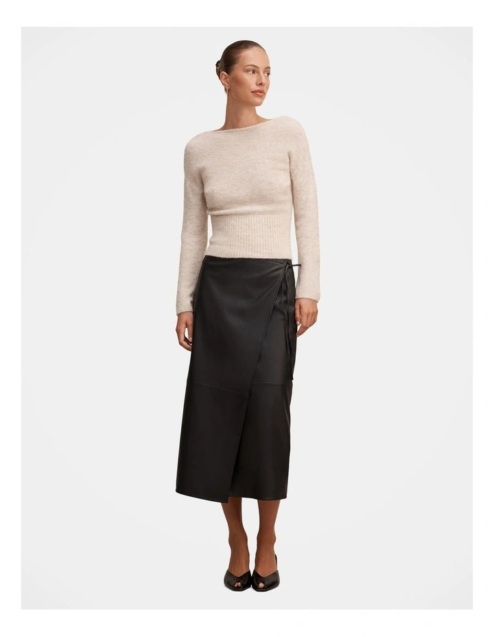 Steph Vegan Leather Wrap Skirt in Black image 5