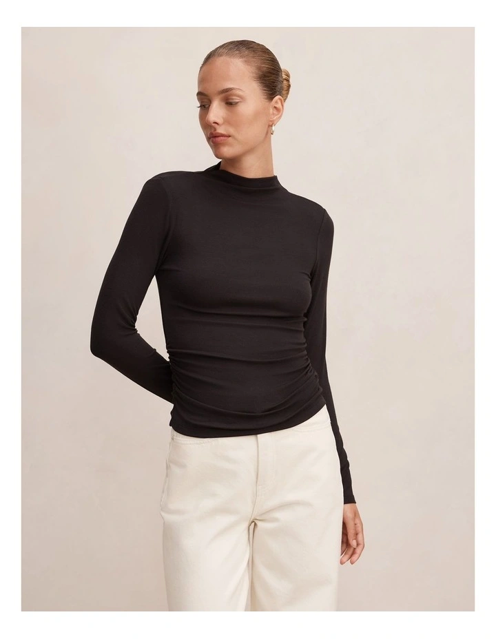 Josette Mock Neck Long Sleeve Top in Black image 1