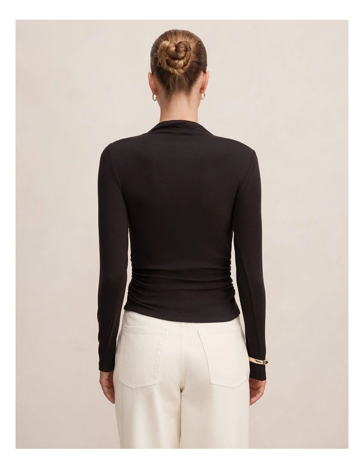 Josette Mock Neck Long Sleeve Top in Black image 2
