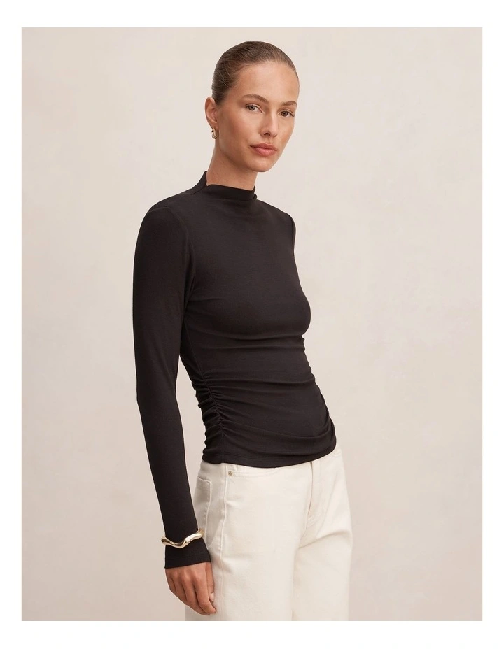 Josette Mock Neck Long Sleeve Top in Black image 3