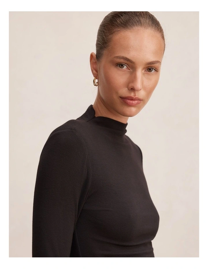 Josette Mock Neck Long Sleeve Top in Black image 4