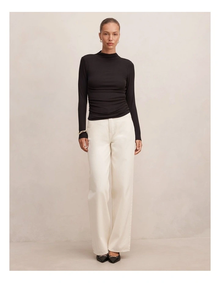 Josette Mock Neck Long Sleeve Top in Black image 5