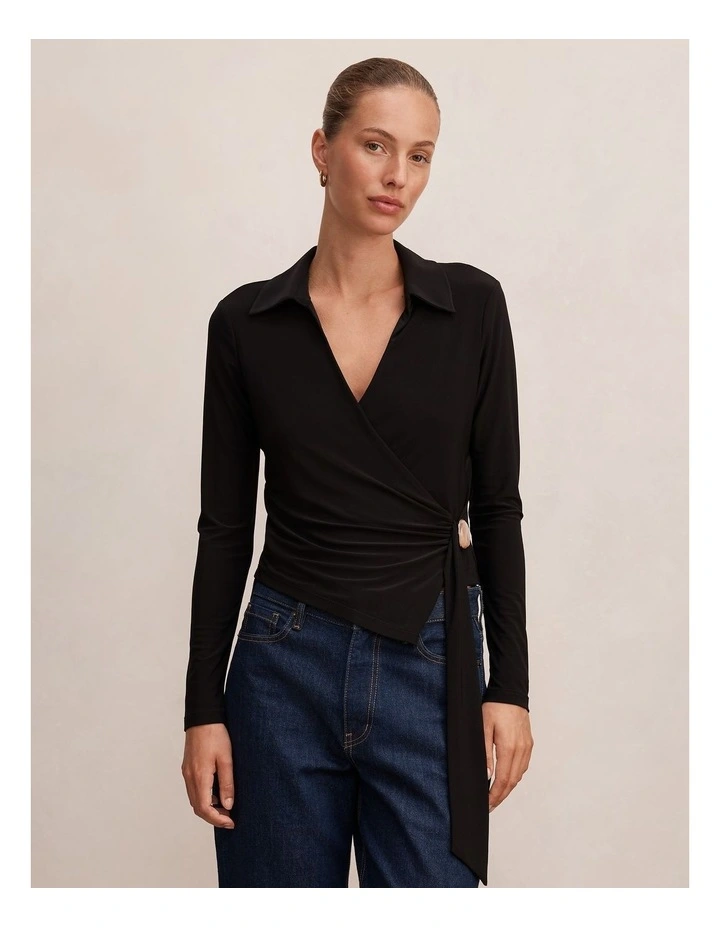 Sabine Hardware Wrap Top in Black image 1