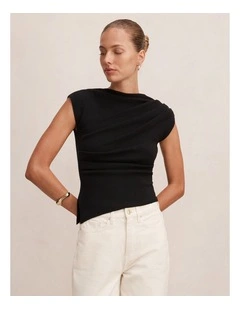 Eleni Asymmetric Knitted Top in Black