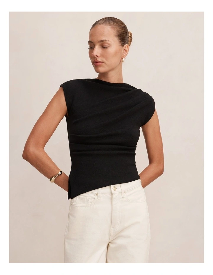 Eleni Asymmetric Knitted Top in Black image 1