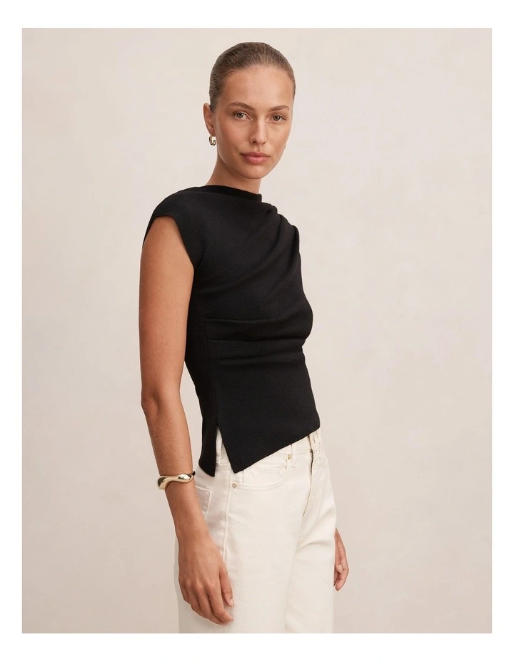 Eleni Asymmetric Knitted Top in Black image 3