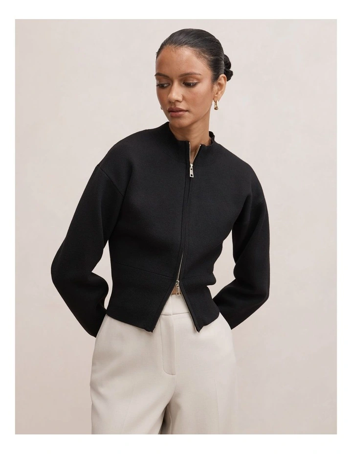 Hanna Zip Knitted Jacket in Black image 1