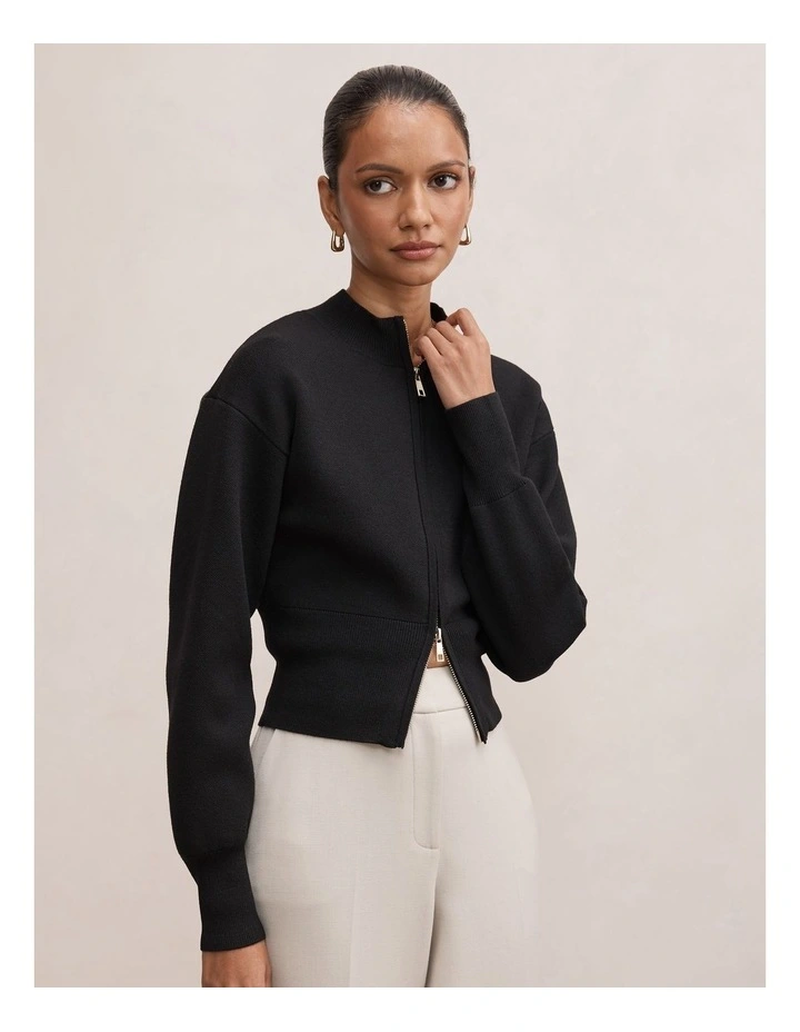 Hanna Zip Knitted Jacket in Black image 3