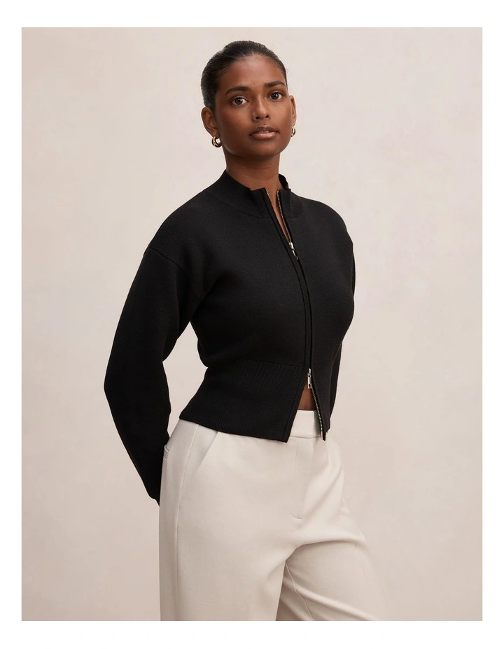 Hanna Zip Knitted Jacket in Black image 3