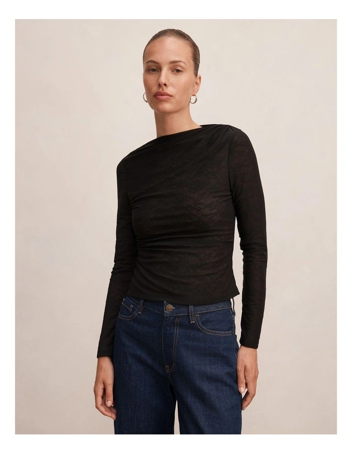 Sloane Lace Long Sleeve Top in Black image 1