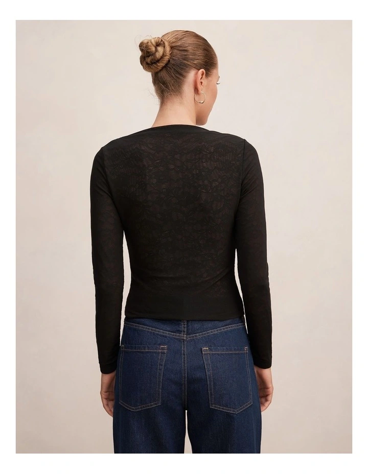 Sloane Lace Long Sleeve Top in Black image 2