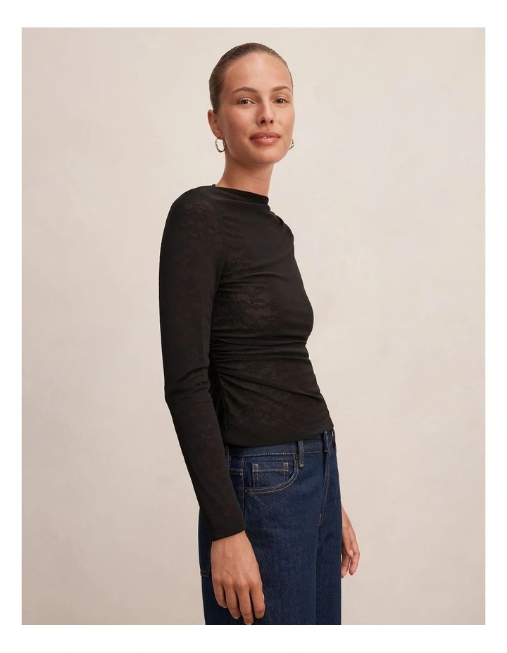 Sloane Lace Long Sleeve Top in Black image 3