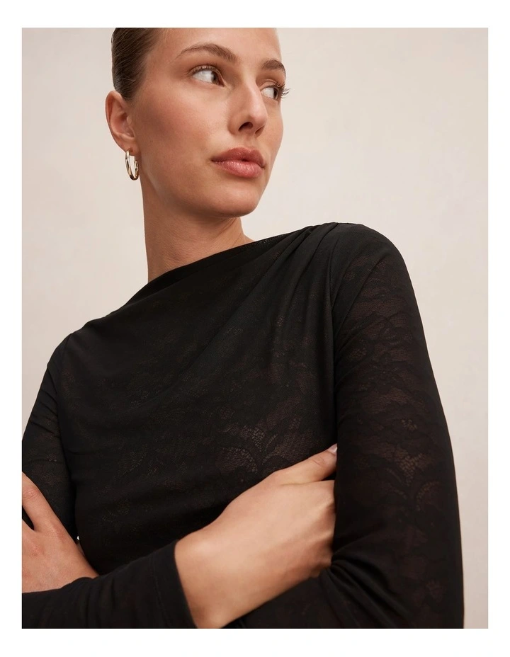 Sloane Lace Long Sleeve Top in Black image 4