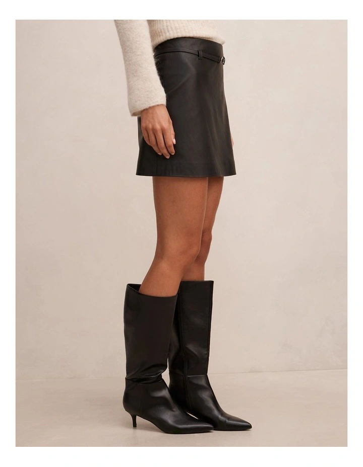 Paula Belted Vegan Leather Mini Skirt in Black image 3