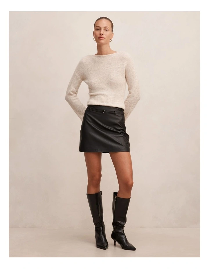 Paula Belted Vegan Leather Mini Skirt in Black image 5