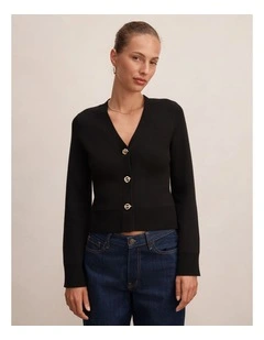 Yasmin Eyelet Detail Knitted Cardigan in Black