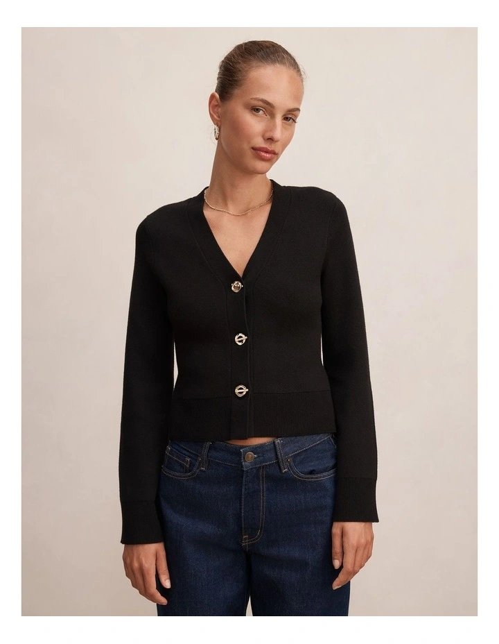 Yasmin Eyelet Detail Knitted Cardigan in Black image 1