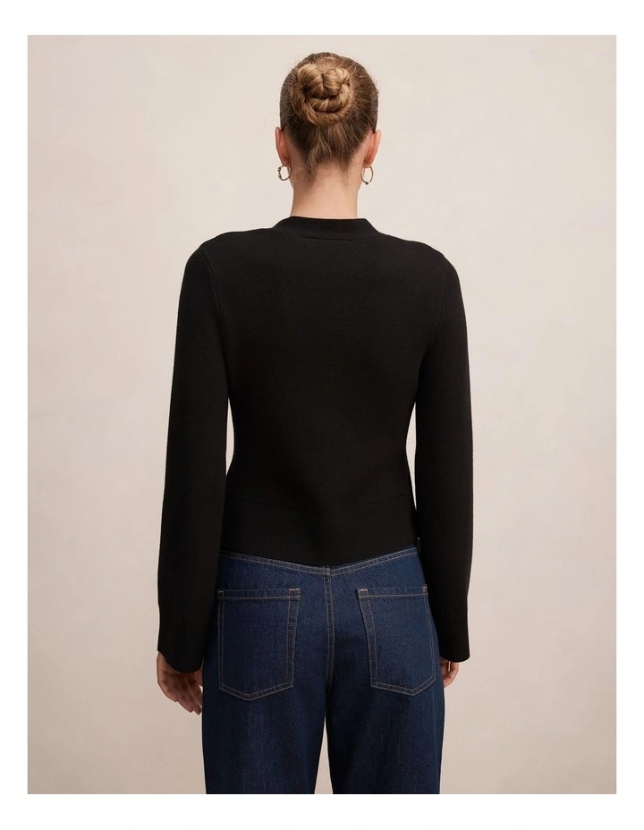 Yasmin Eyelet Detail Knitted Cardigan in Black image 2