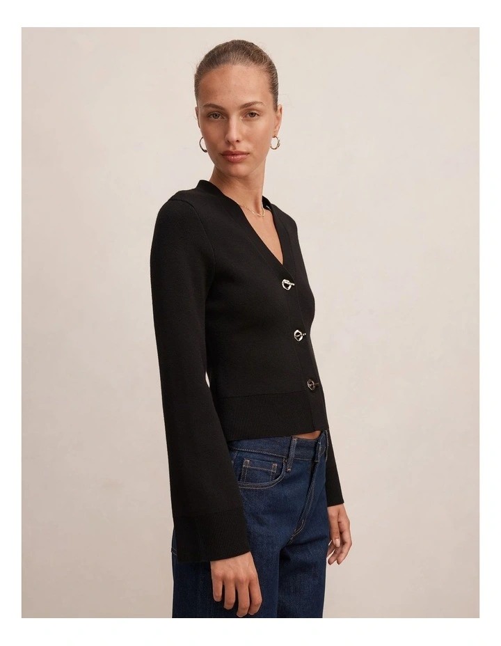 Yasmin Eyelet Detail Knitted Cardigan in Black image 3
