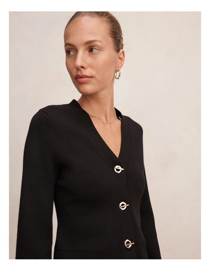 Yasmin Eyelet Detail Knitted Cardigan in Black image 4