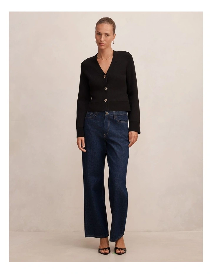 Yasmin Eyelet Detail Knitted Cardigan in Black image 5
