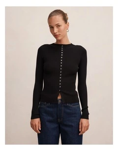 Francis Button Detail Top in Black