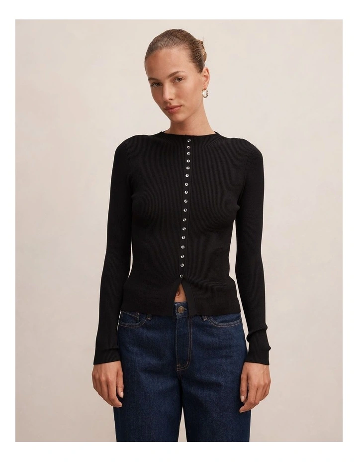 Francis Button Detail Top in Black image 1