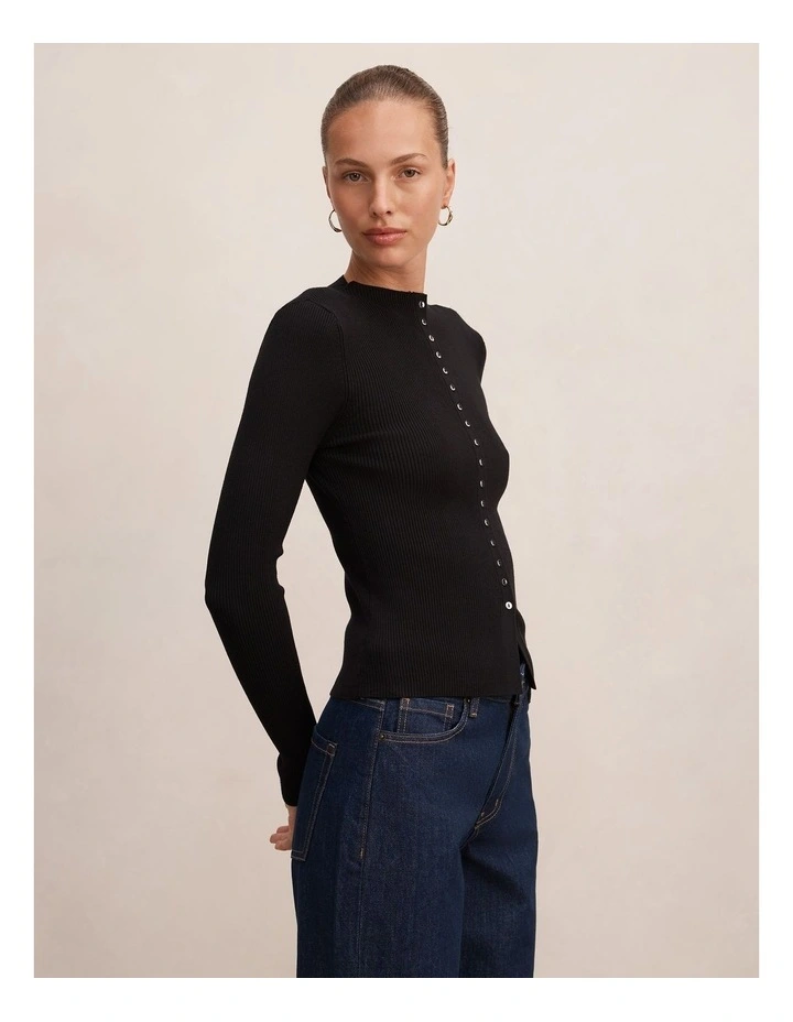 Francis Button Detail Top in Black image 3