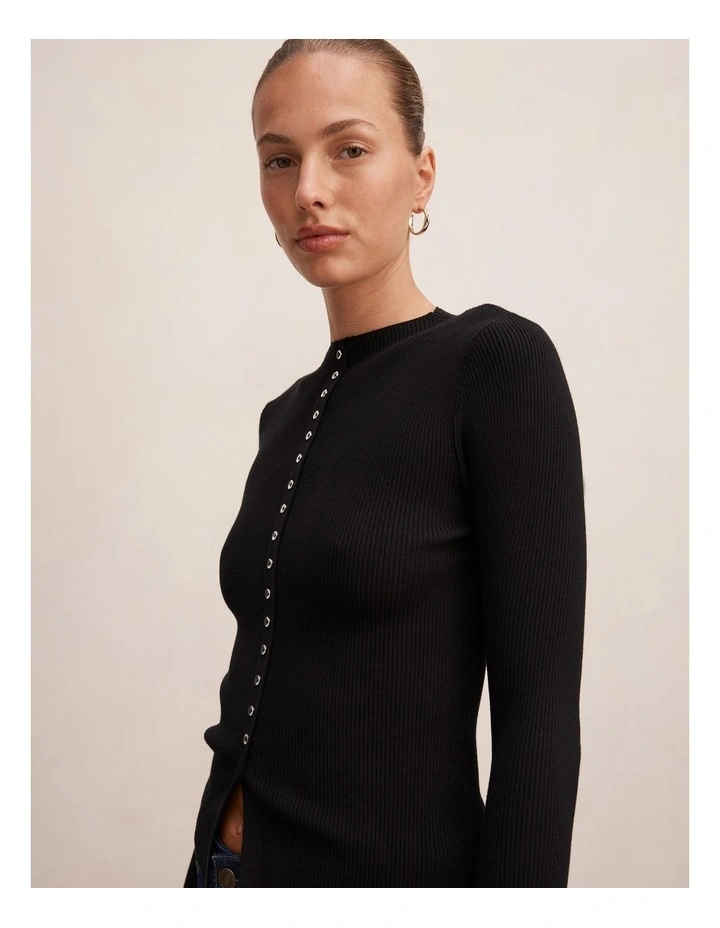 Francis Button Detail Top in Black image 4