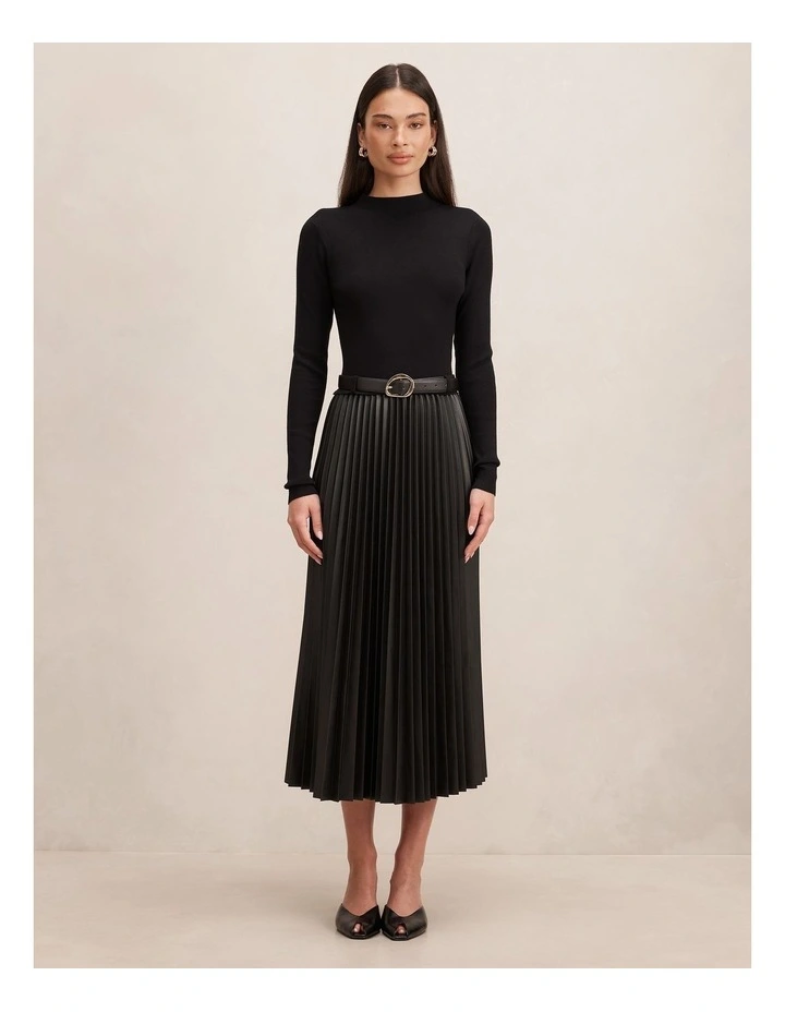 Gianna Pleated Midi Dress in Black image 1