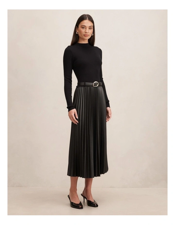 Gianna Pleated Midi Dress in Black image 3