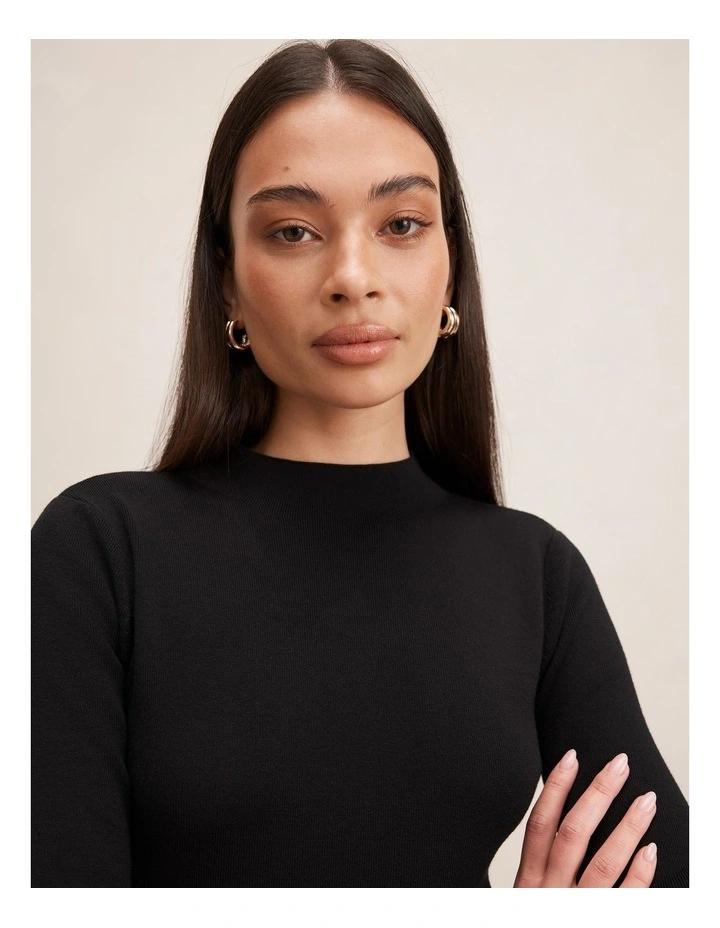 Gianna Pleated Midi Dress in Black image 4