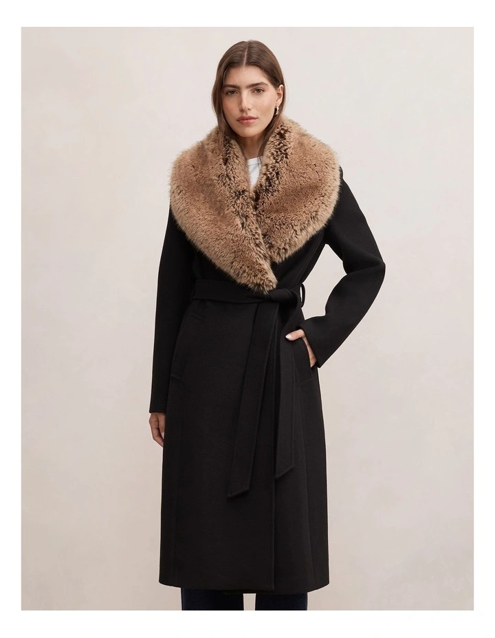 Shelby Fur Collar Coat in Black and Camel image 1