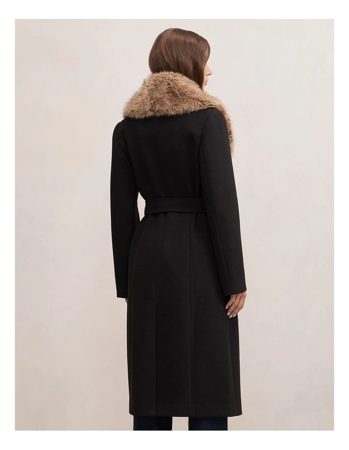 Shelby Fur Collar Coat in Black and Camel image 2