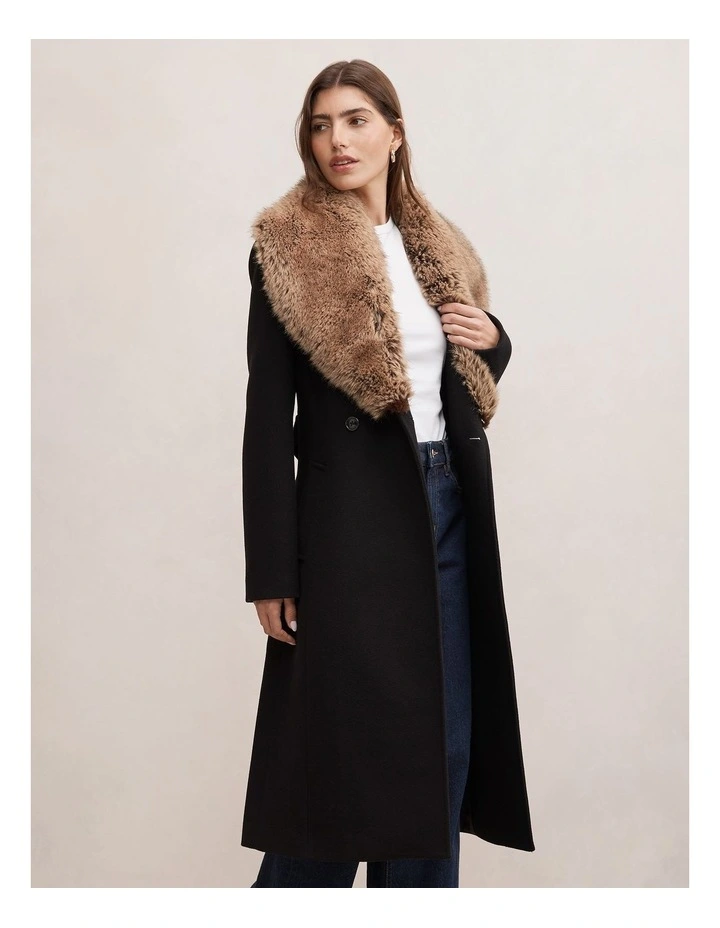 Shelby Fur Collar Coat in Black and Camel image 3