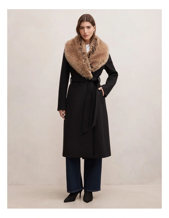Shelby Fur Collar Coat in Black and Camel image 5