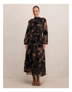 Janelle Velvet Burnout Maxi Dress in Black and Brown