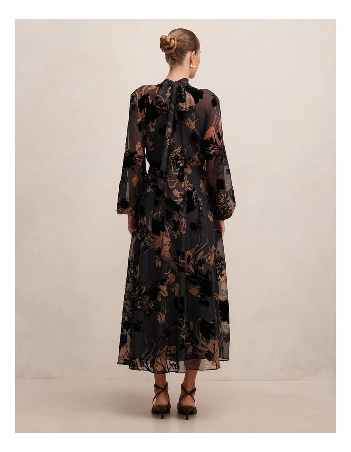 Janelle Velvet Burnout Maxi Dress in Black and Brown image 2