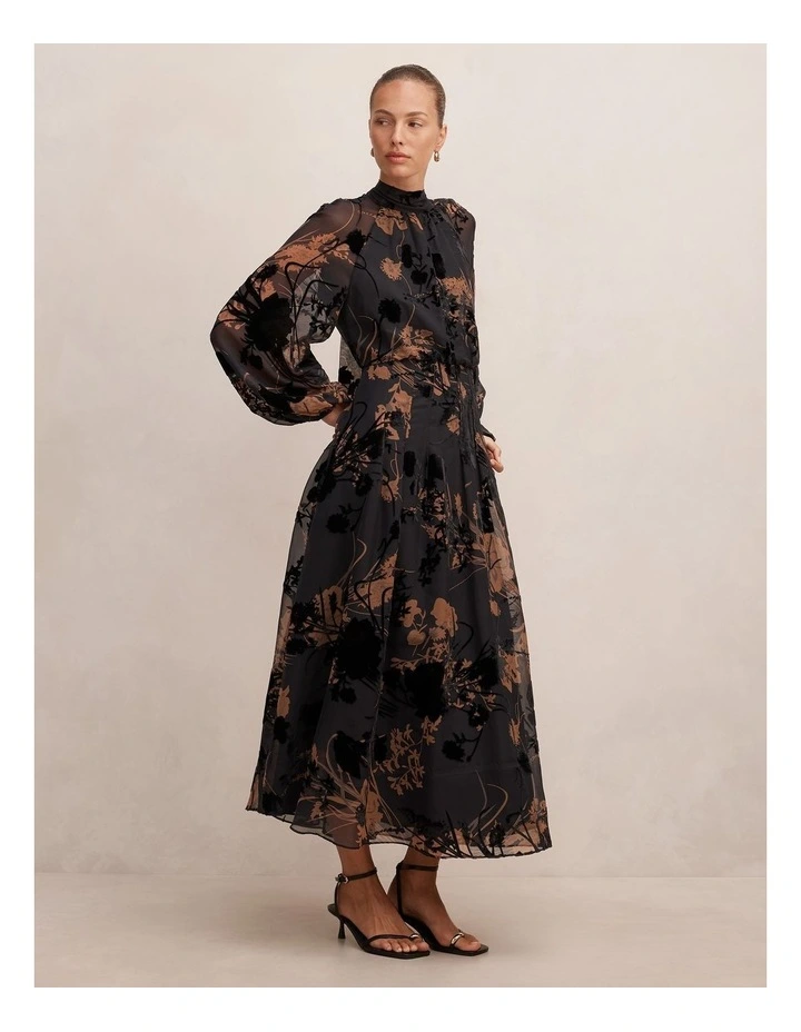 Janelle Velvet Burnout Maxi Dress in Black and Brown image 3