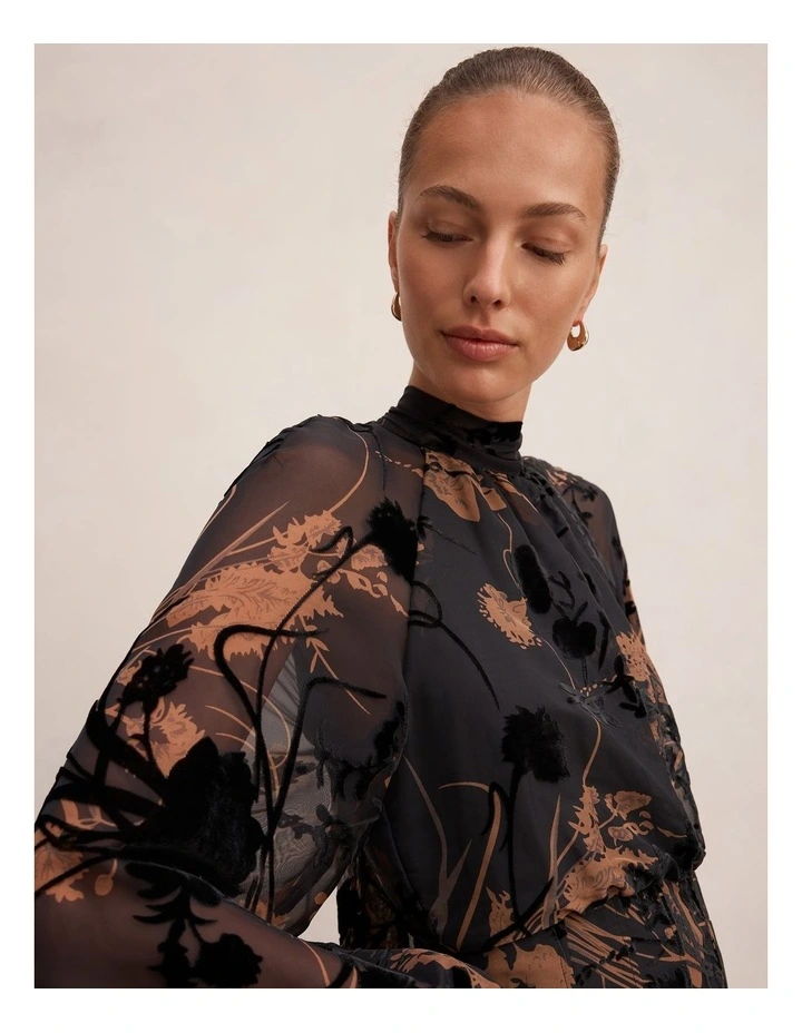 Janelle Velvet Burnout Maxi Dress in Black and Brown image 4