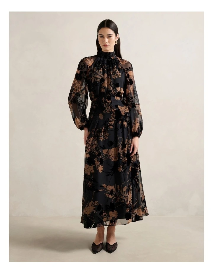 Janelle Velvet Burnout Maxi Dress in Black and Brown image 5