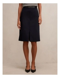 Lucy Belted Pencil Skirt in Navy