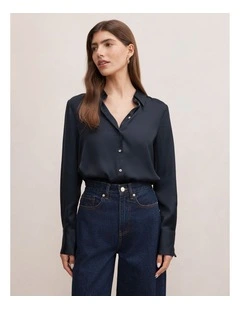Coco Satin Shirt in Navy