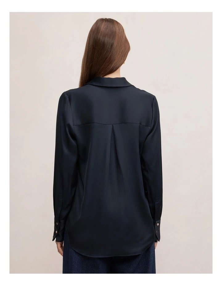 Coco Satin Shirt in Navy image 2