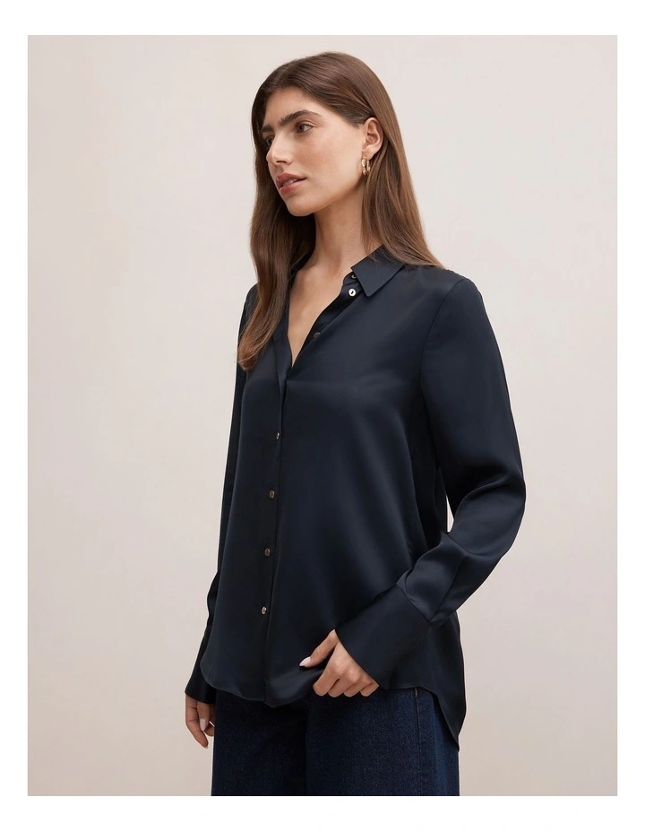 Coco Satin Shirt in Navy image 3